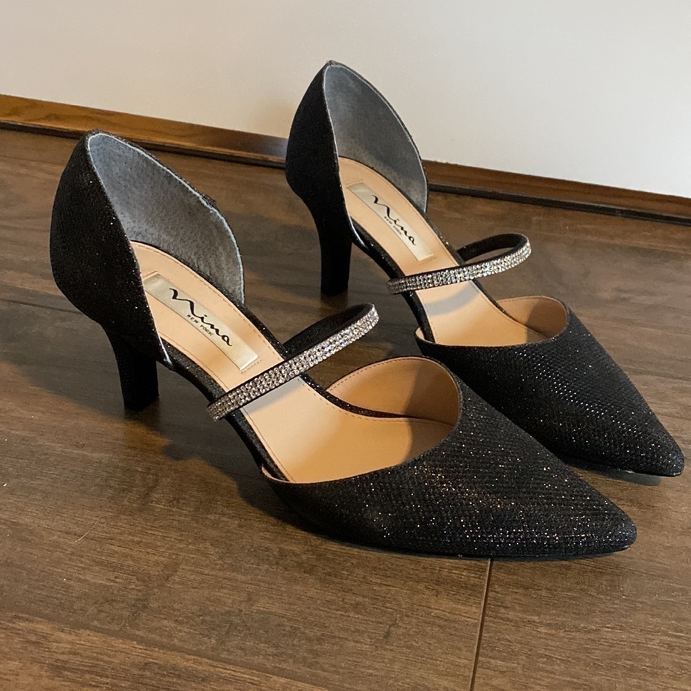 Nina Black Sparkly Heels EUC